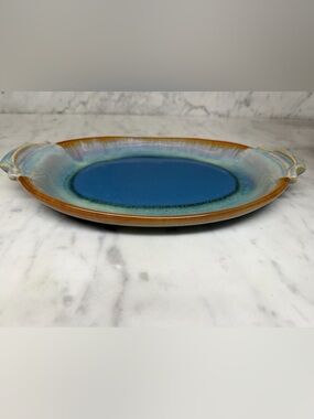 Blue Ceramic Serving Platter with Multitone Glaze
